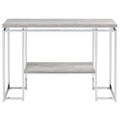 Natural Oak And Chrome Sofa Table Grey Silver Primary Living Space Contemporary Shelves Rectangular Wood Metal Sled