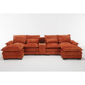 U Shape Sofa Orange Solid Wood 4 Seat