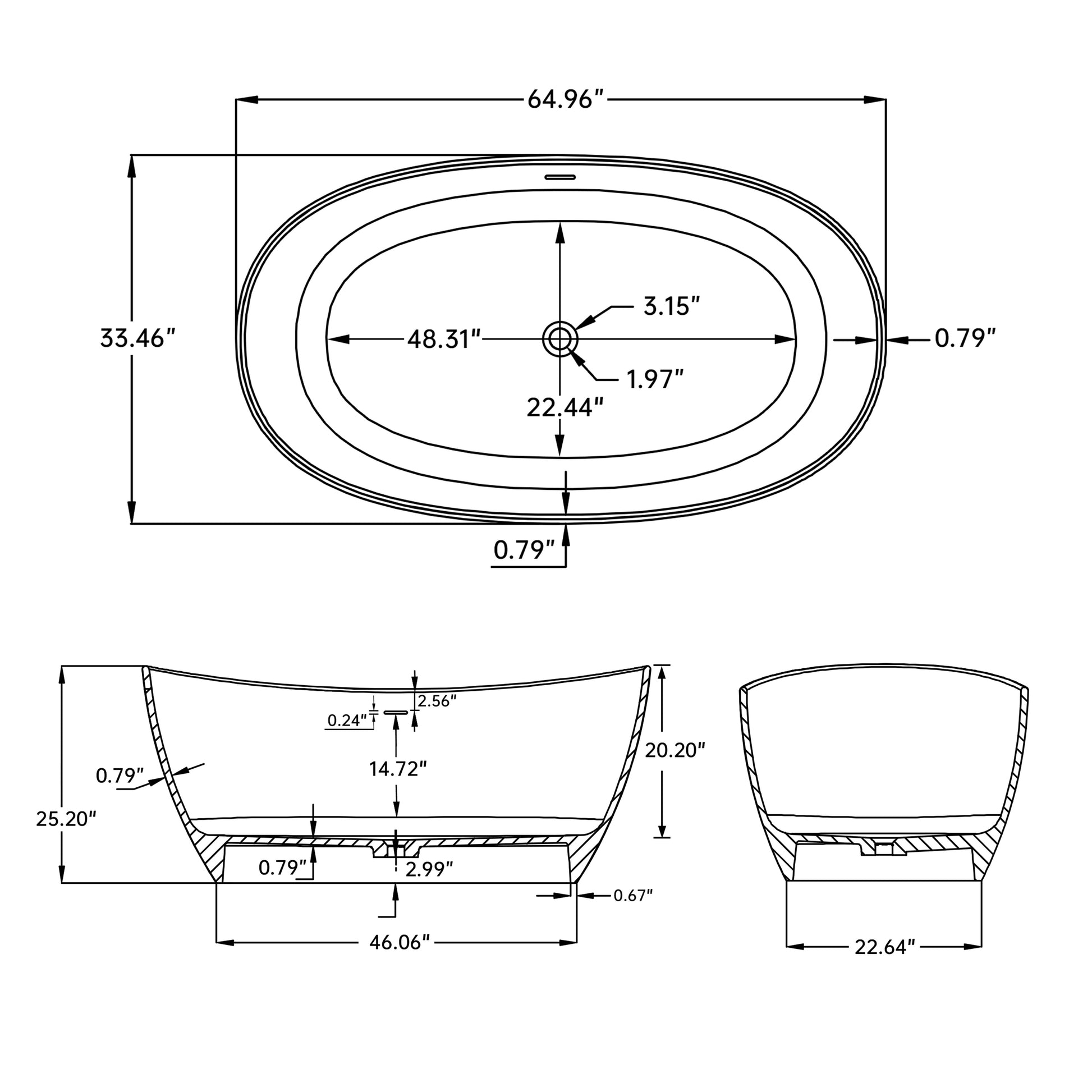 1650Mm Free Standing Artificial Stone Solid Surface Bathtub White Oval Bathroom Freestanding Tubs Matte 61 69 In Modern Soaking Center Solid Surface Solid Surface