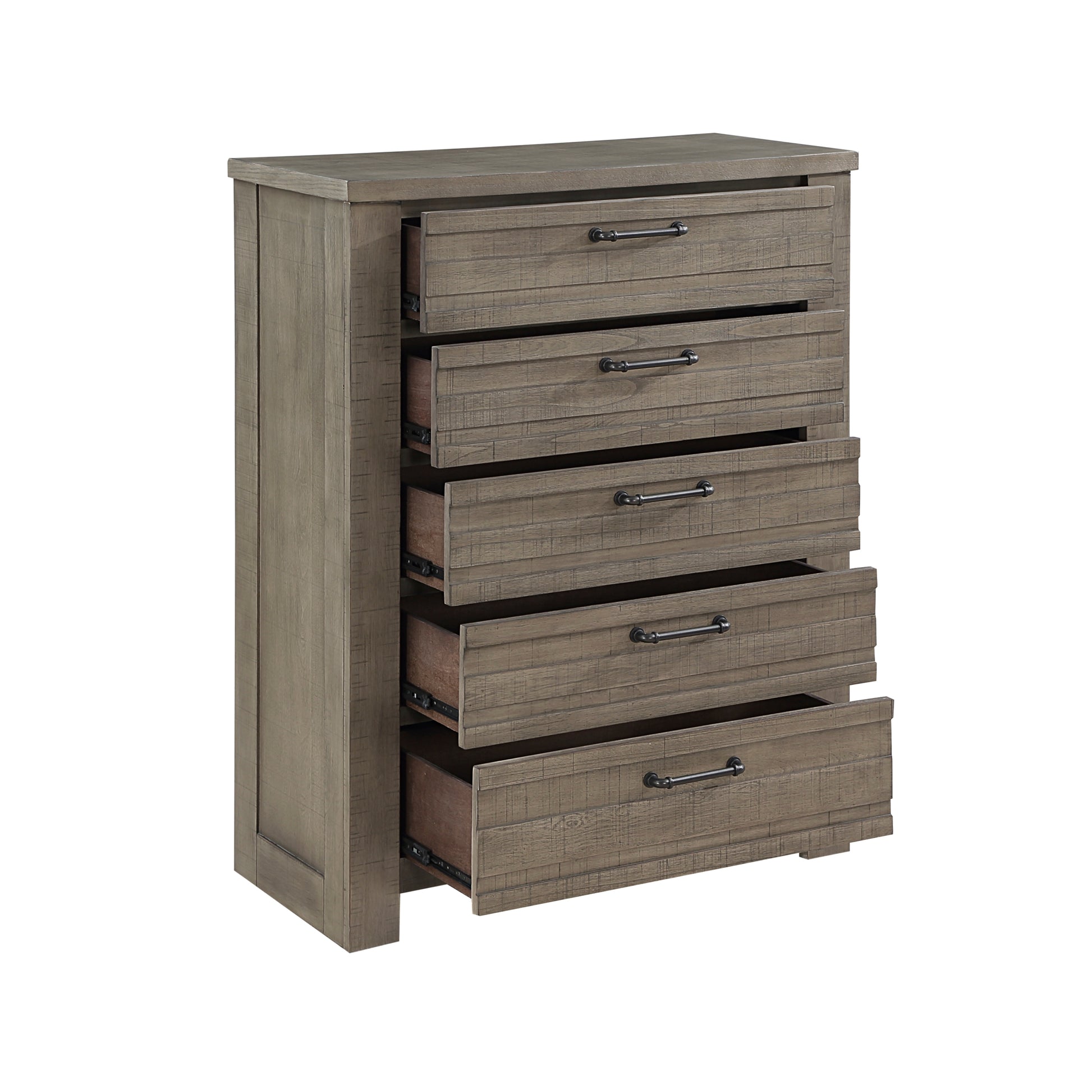 Rustic Gray Finish Bedroom Furniture 1Pc Chest Of 5 Drawers Planked Framing Wooden Storage Chest Gray Bedroom Rustic Wood