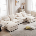 U Shape Sofa Beige Solid Wood 4 Seat