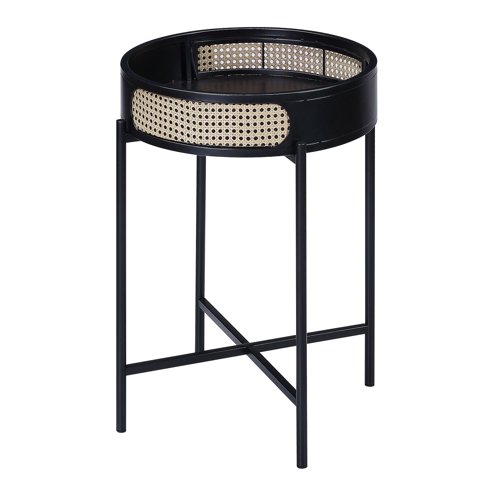 Black End Table With Tray Top Black Primary Living Space Modern Round Wood Metal