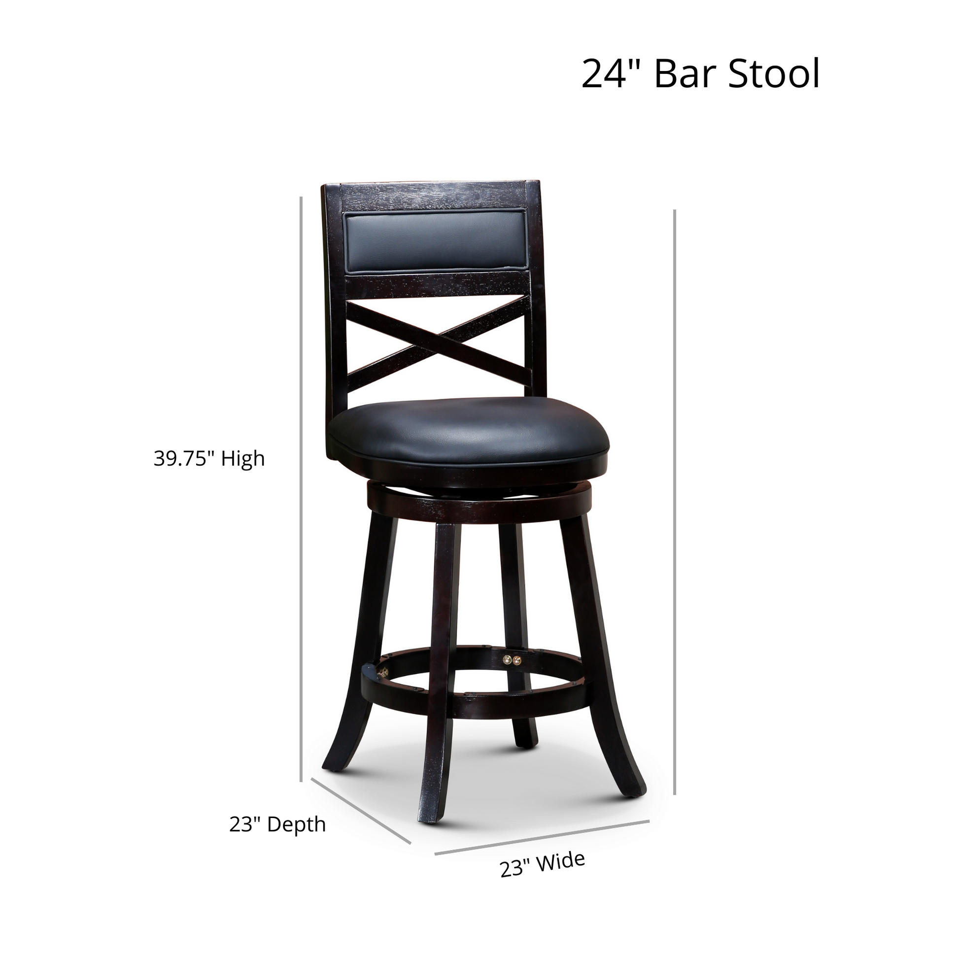 24" Counter Height X Back Swivel Stool, Weathered Gray Finish, Black Leather Seat Gray Bonded Leather