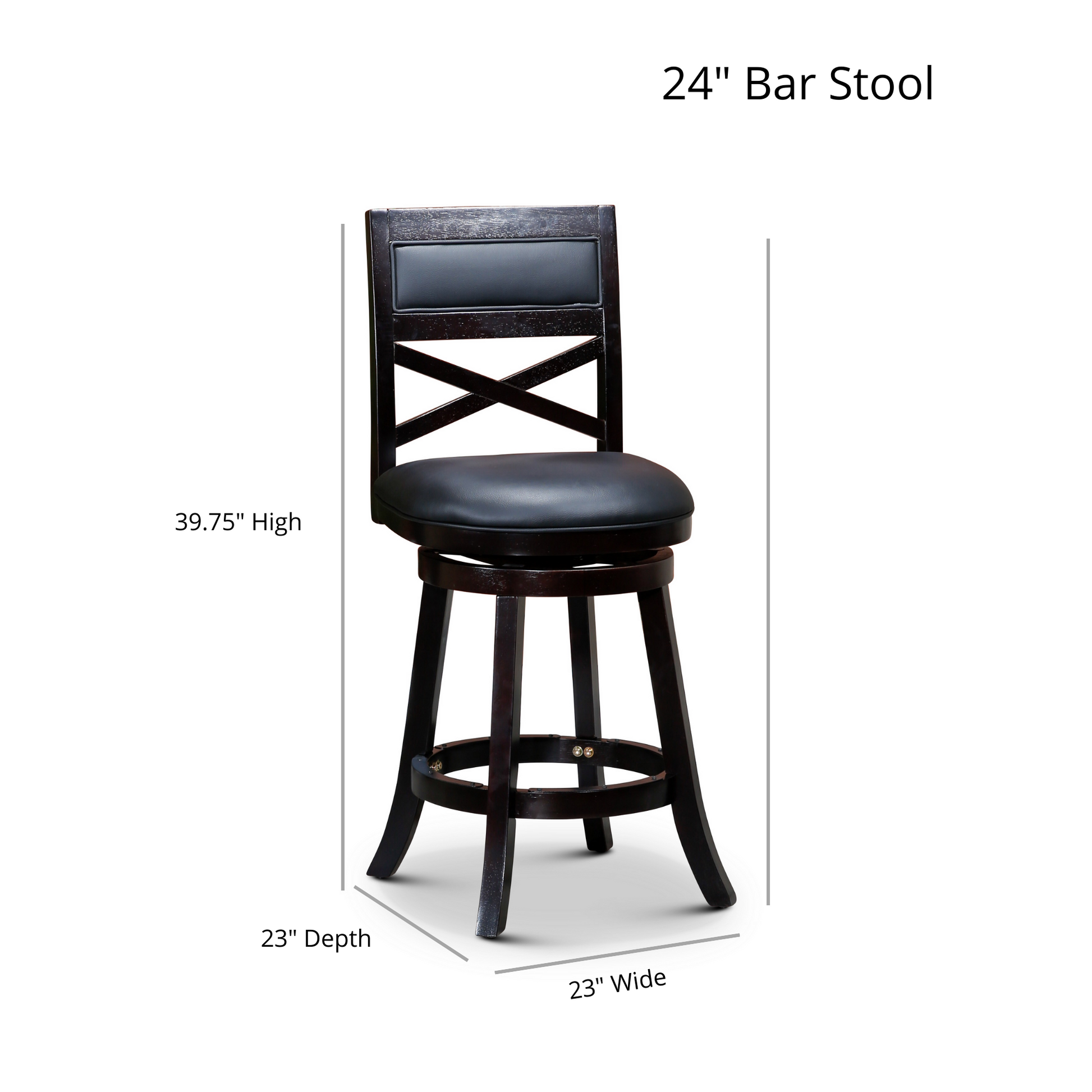 24" Counter Height X Back Swivel Stool, Weathered Gray Finish, Charcoal Fabric Seat Gray Fabric