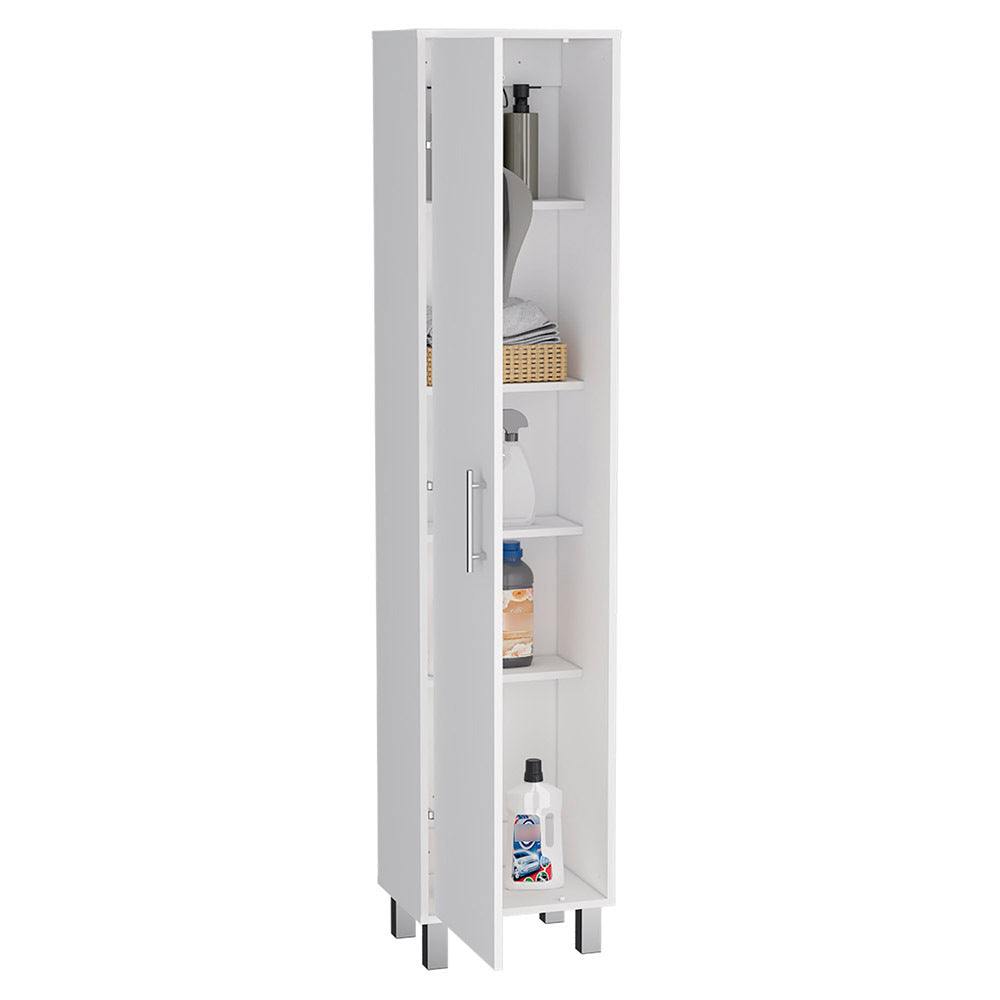 Laska 70" Tall Storage Cabinet Broom Closet With Broom Hangers,And Four Shelves White White Particle Board