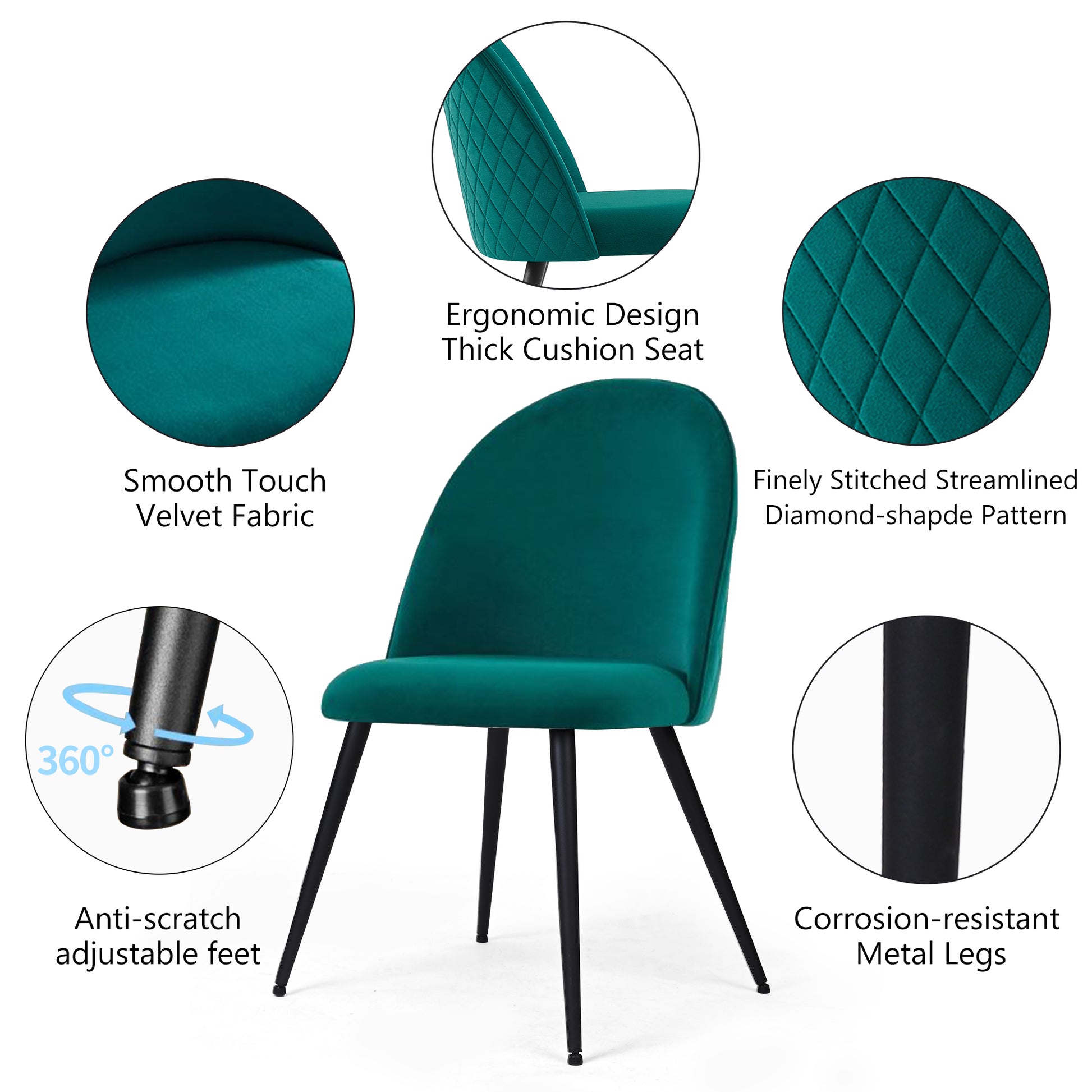 Green Velvet Dining Chairs With Black Metal Legs, Set Of 4 Chairs Only Four Chairs Green Dining Room Dry Clean Modern Dining Chairs Solid Back Set Of 4 Or More Foam Velvet