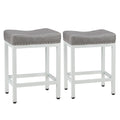 Modern Table Stool, Stool, Lounge Stool, Steel Frame, Leather Seat Cushion, Grey, 2 Packs Brown Leather