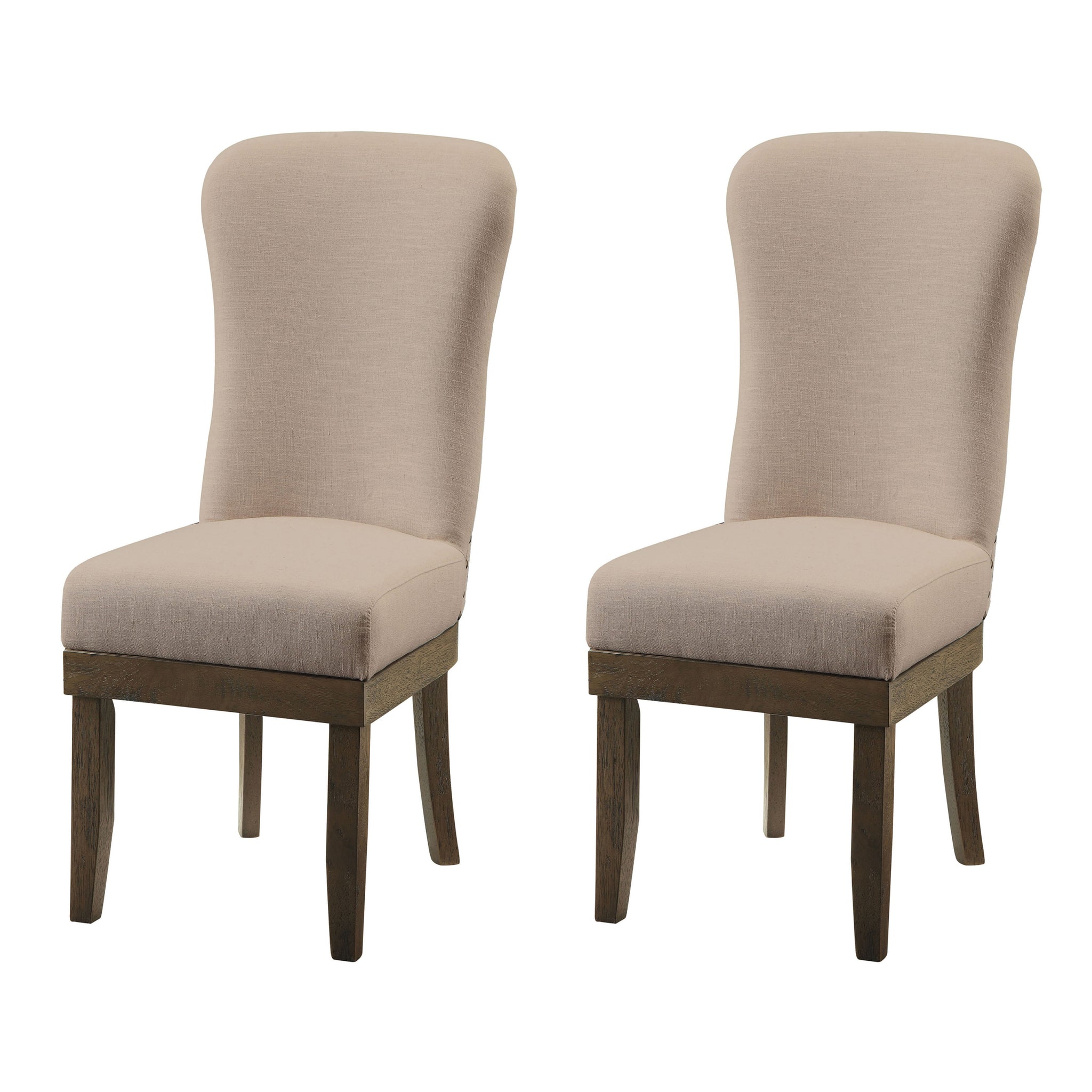 Beige And Salvage Brown Wingback Side Chairs Set Of 2 Brown Beige Dining Room Foam Rectangular Modern Wingback Chair Rubberwood Wing Back Set Of 2 Linen