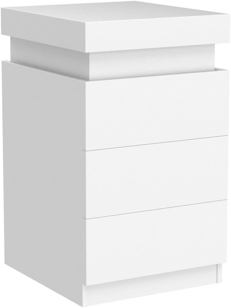 Led White Nightstand With 3 Drawers, Modern Multi Colour Led Night Table Bedside Tables For Bedroom, Living Room White Particle Board