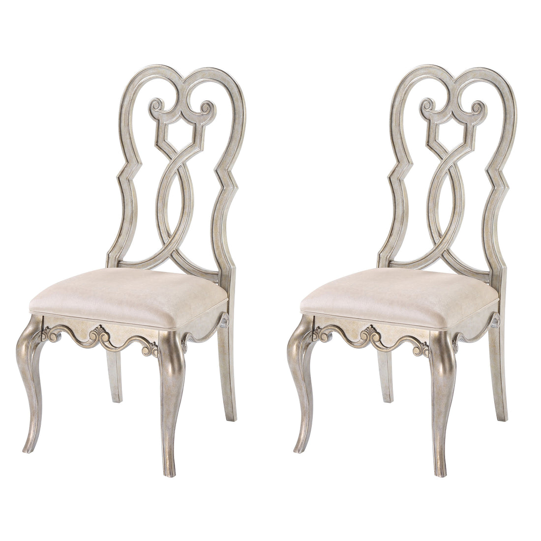 Ivory And Antique Champagne Side Chairs Set Of 2 Solid Ivory Dining Room Foam Rectangular Glam Side Chair Poplar Queen Anne Back Set Of 2 Wood Metal