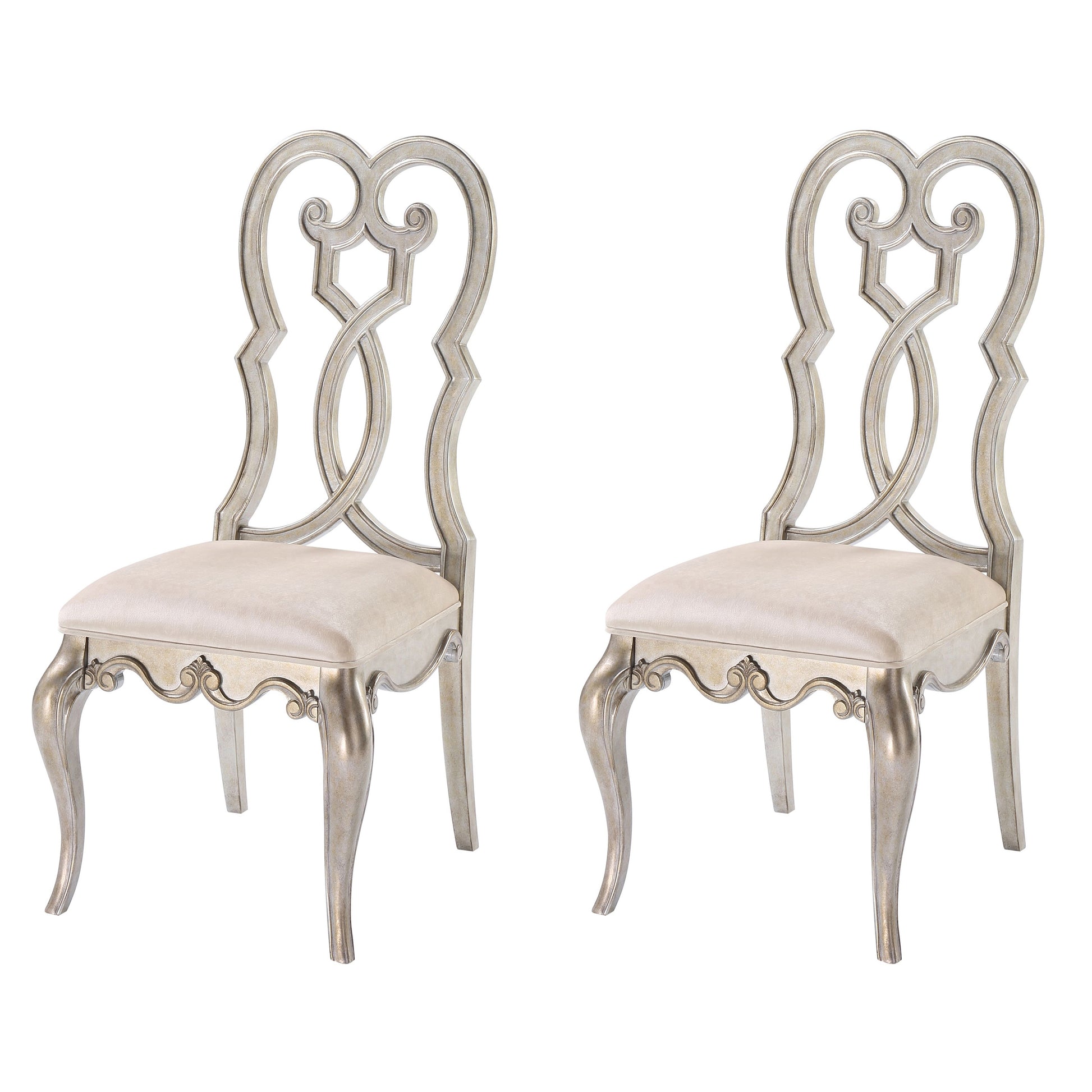 Ivory And Antique Champagne Side Chairs Set Of 2 Solid Ivory Dining Room Foam Rectangular Glam Side Chair Poplar Queen Anne Back Set Of 2 Wood Metal