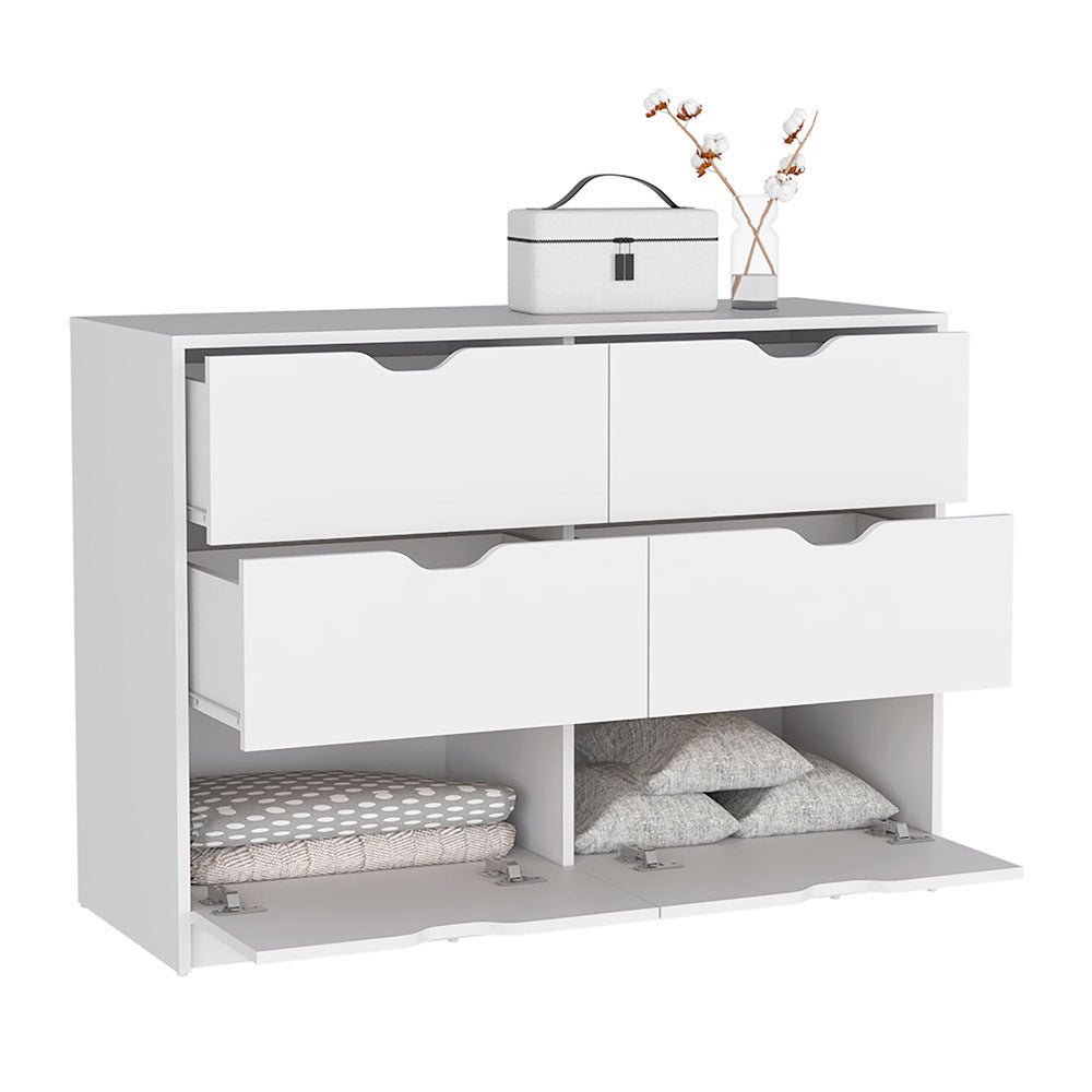 Basilea 4 Drawers Dresser, 2 Cabinets White White Bedroom Modern Particle Board Particle Board