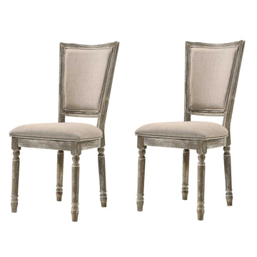 Beige And Reclaimed Grey Padded Seat Side Chairs Set Of 2 Solid Beige Grey Dining Room Foam Rectangular Rustic Side Chair Rubberwood Solid Back Set Of 2 Wood Fabric