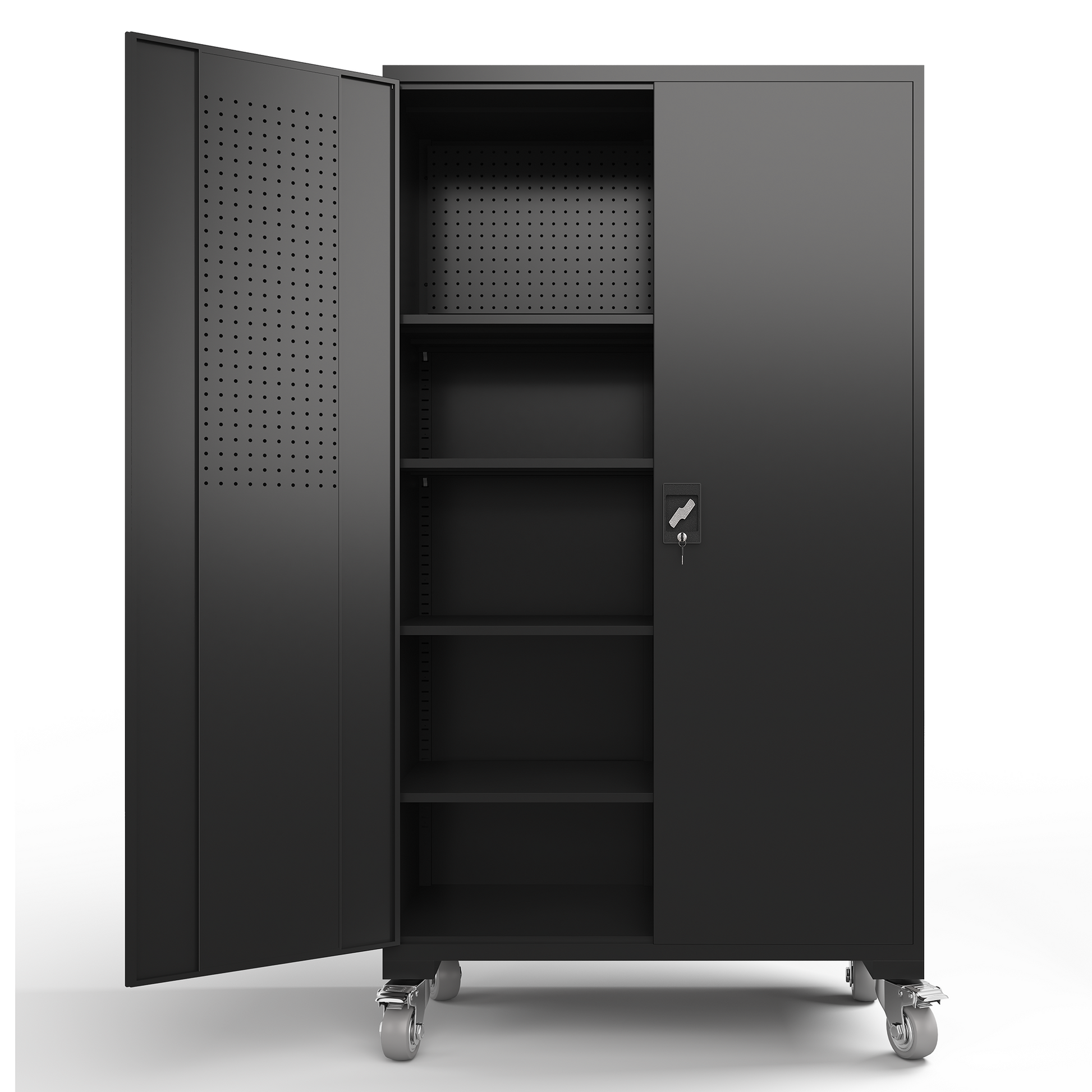 Upgraded Wide 39.37 Inch & Depth 19.69 Inch Metal Storage Cabinet 72 Inch Black Lockable Garage Cabinet With Wheels Heavy Duty Steel Cabinet With Doors & 4 Adjustable Shelves For Home, Office Black