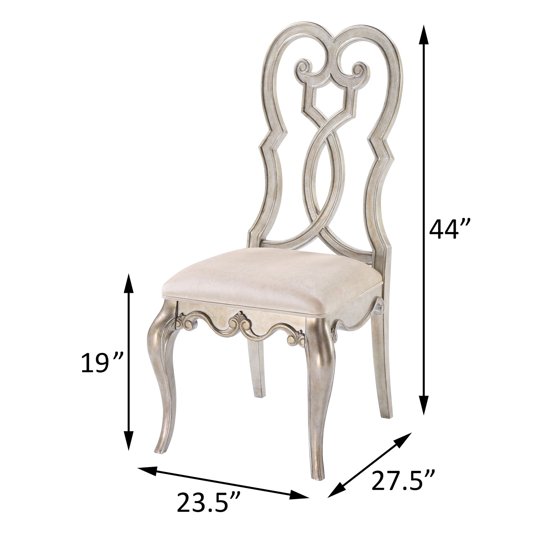 Ivory And Antique Champagne Side Chairs Set Of 2 Solid Ivory Dining Room Foam Rectangular Glam Side Chair Poplar Queen Anne Back Set Of 2 Wood Metal