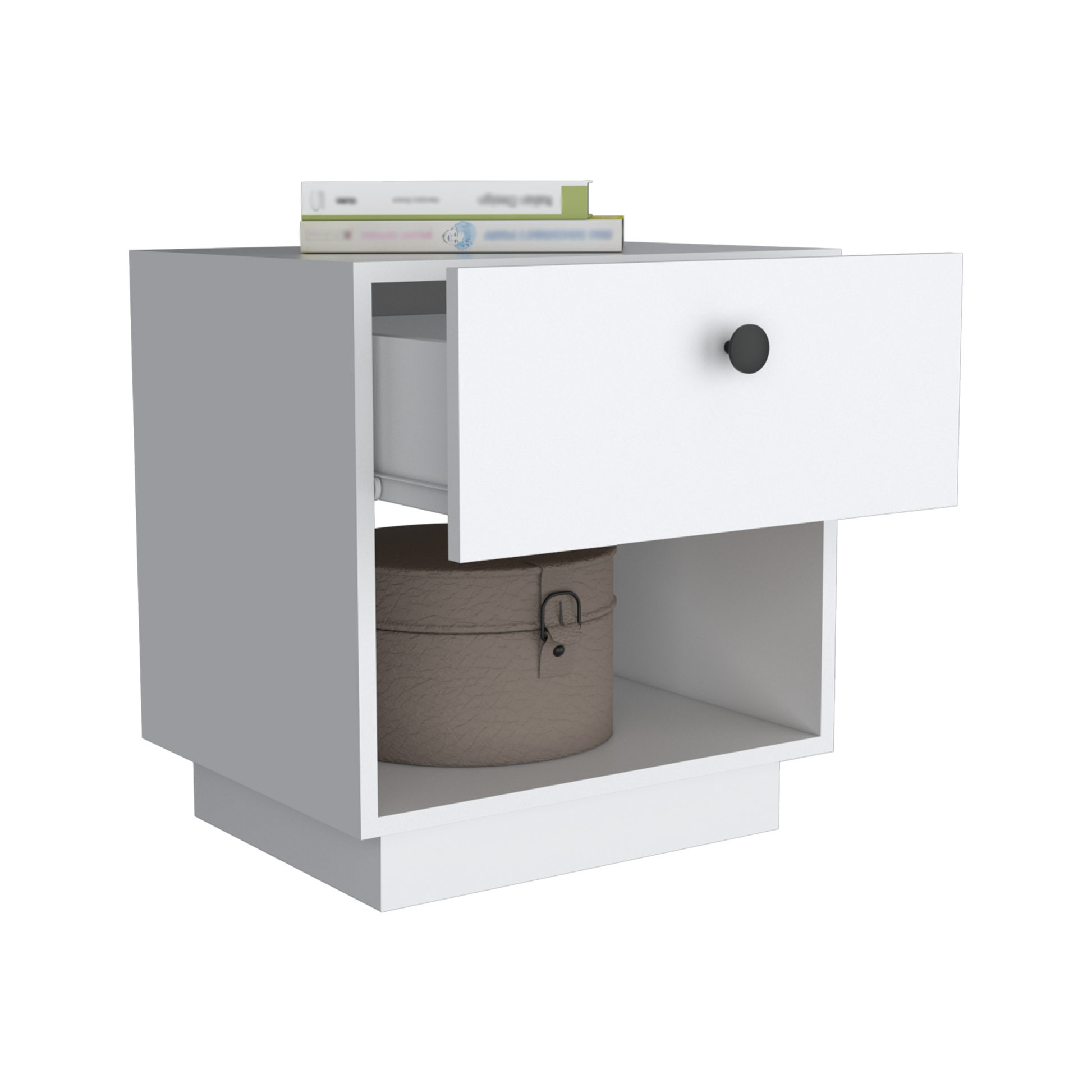 Paris 1 Drawer Nightstandend Table, Side Table Open Lower Shelf White White 1 Drawer Bedroom Open Storage Modern Shelf Particle Board Particle Board