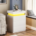 Led White Nightstand With 3 Drawers, Modern Multi Colour Led Night Table Bedside Tables For Bedroom, Living Room White Particle Board