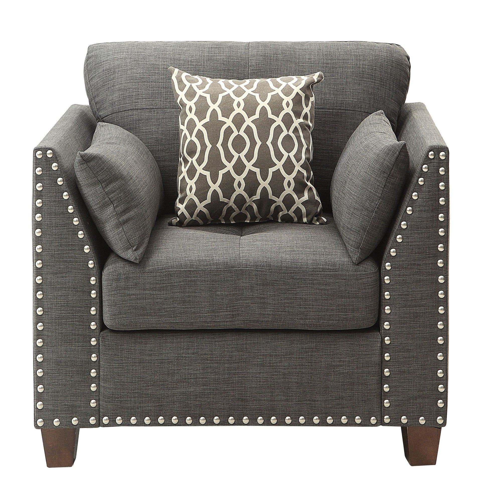 Light Charcoal Flared Arms Chair With Accent Pillows Light Grey Primary Living Space Eucalyptus Linen