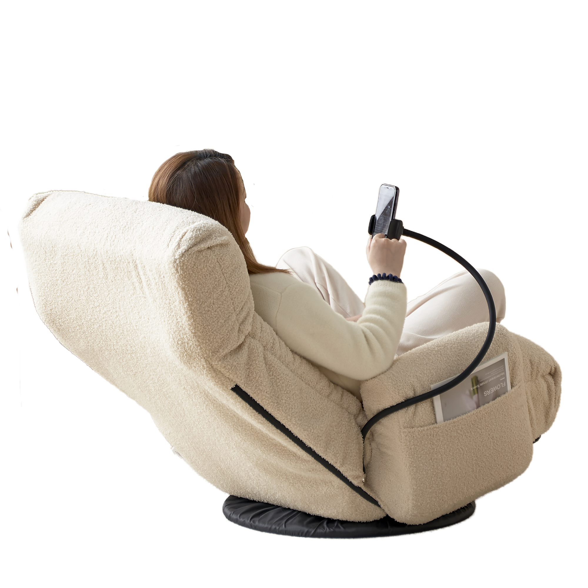 Adjustable Head And Waist, Game Chair, Lounge Chair In The Living Room, 360 Degree Rotatable Sofa Chair,Rotatable Seat Leisure Chair Deck Chair Beige Metal Soft Cotton Metal