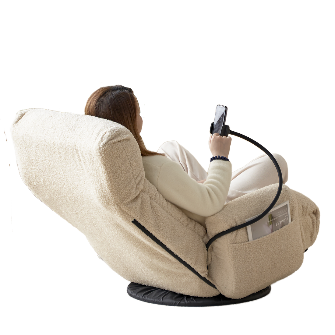 Adjustable Head And Waist, Game Chair, Lounge Chair In The Living Room, 360 Degree Rotatable Sofa Chair,Rotatable Seat Leisure Chair Deck Chair Beige Metal Soft Cotton Metal