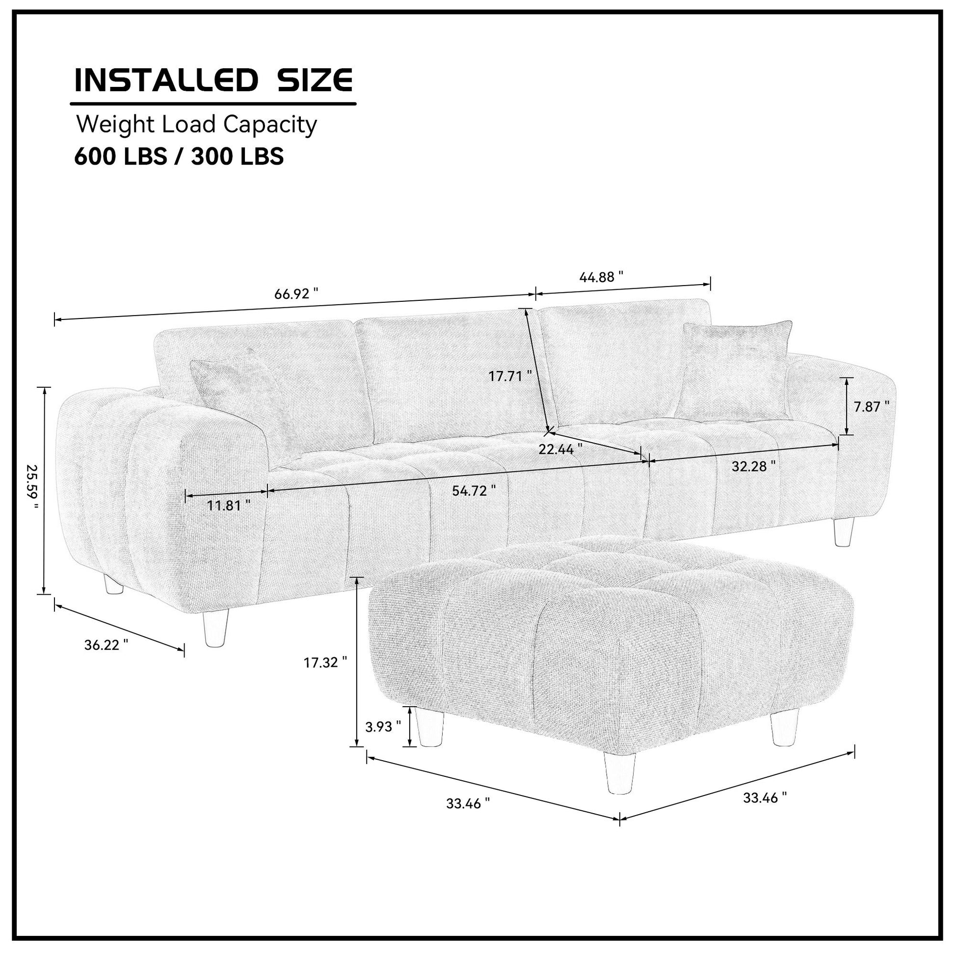 Convertible Sectional Sofa Couch, L Shaped Sofa With Fabric Couch,Modern Design Cream Style Marshmallow Sofa For Living Room And Office,White White Wood Fabric 3 Seat