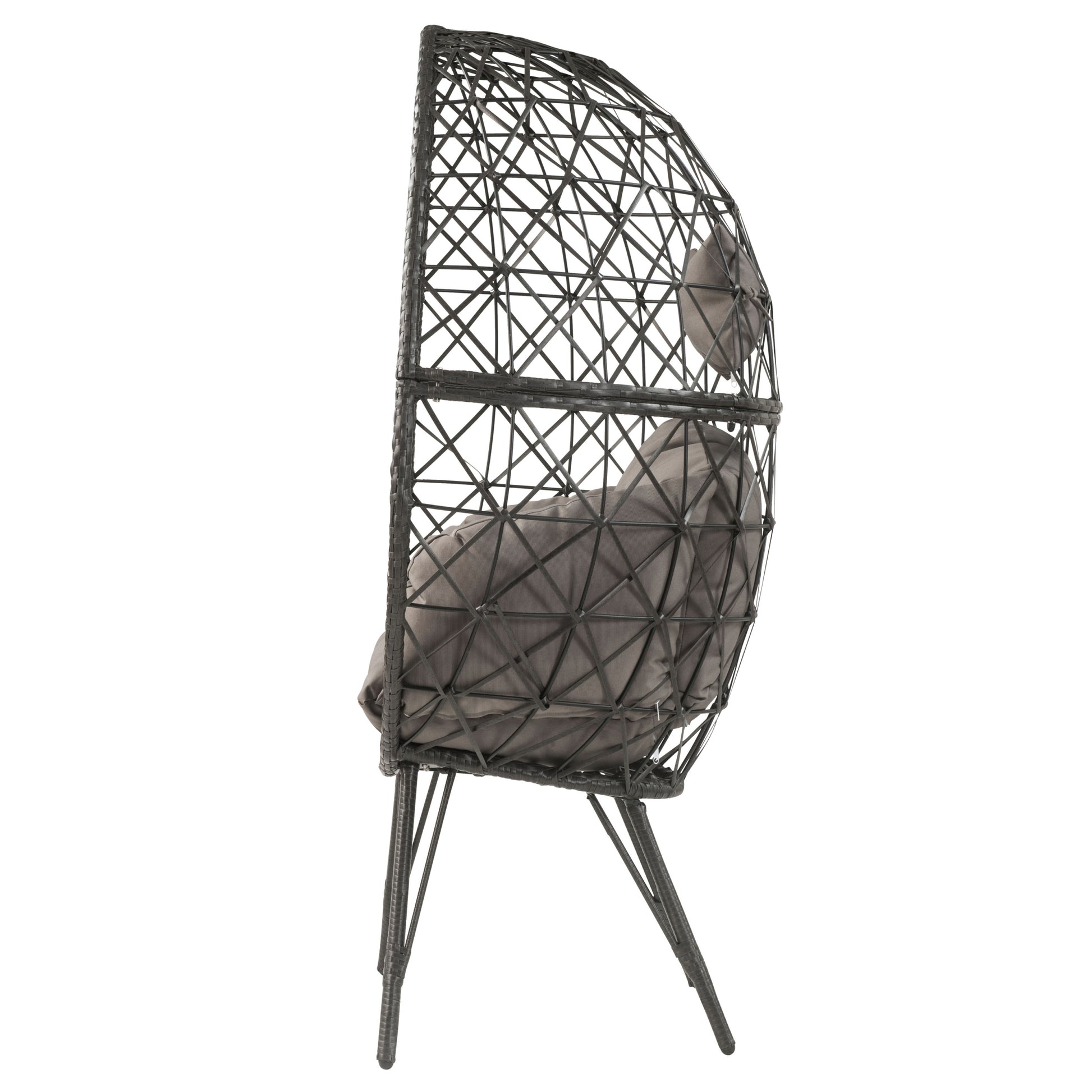 Light Grey And Black Patio Chair With Upholstered Cushion Yes Black Gray Garden & Outdoor Modern Wicker