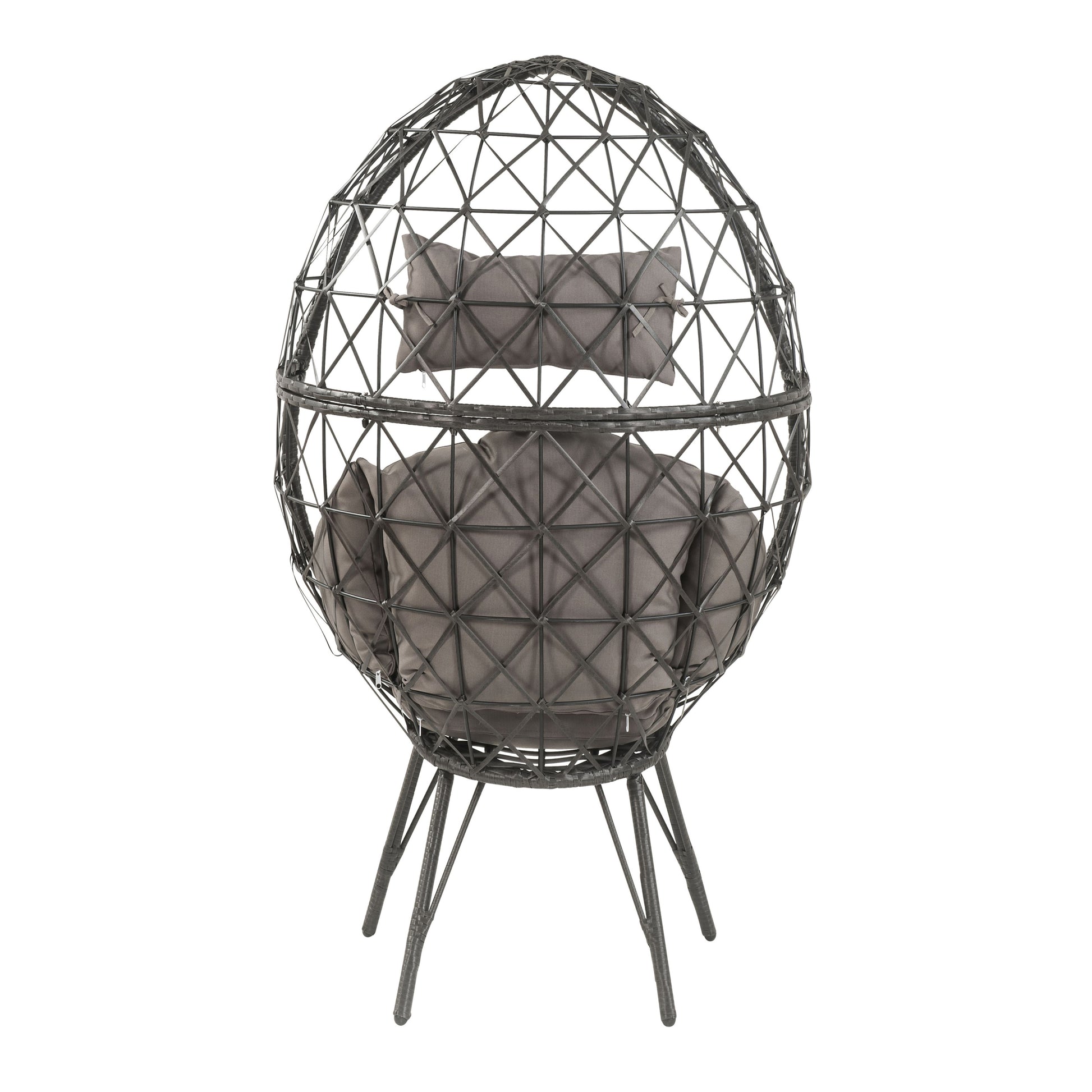 Light Grey And Black Patio Chair With Upholstered Cushion Yes Black Gray Garden & Outdoor Modern Wicker