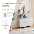 Sweetcrispy Dresser For Bedroom, Chest Of Drawers, 5 Drawer Dresser, Closet Fabric Dresser With Metal Frame White Metal & Wood