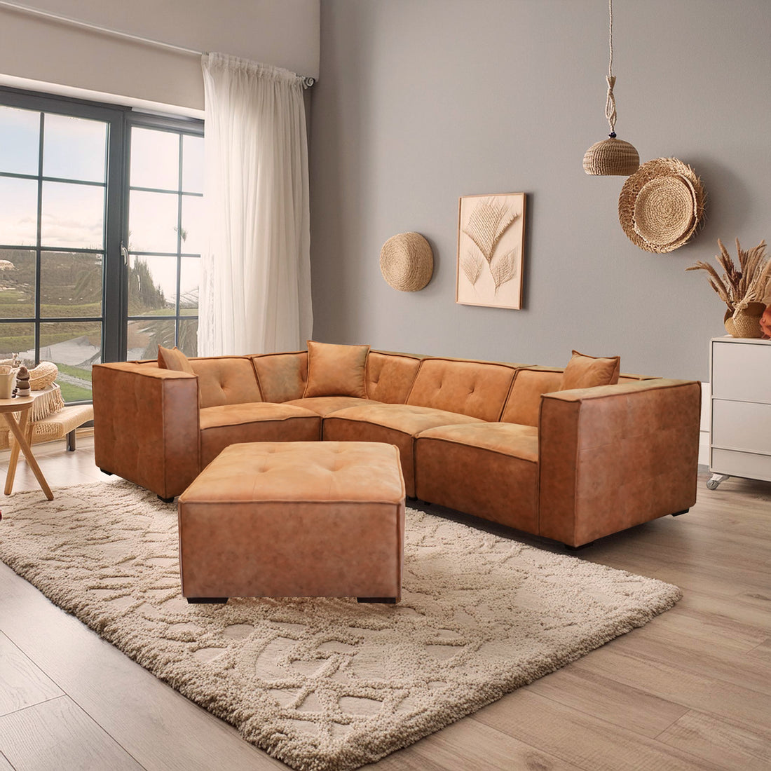 Logan Pet Friendly 5 Piece Sectional Brown Microsuede 4 Seat