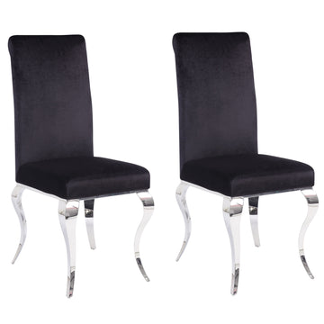 Black And Chrome Tight Back Side Chairs Set Of 2 Solid Black And Silver Dining Room Foam Rectangular Modern Side Chair Solid Back Set Of 2 Wood Fabric