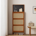 Rattan Shoe Cabinet For Entryway, Free Standing Shoe Rack With 3 Flip Drawers & Black Pegboard, Hidden Narrow Shoe Cabinet For Entrance Hallway, 24.88