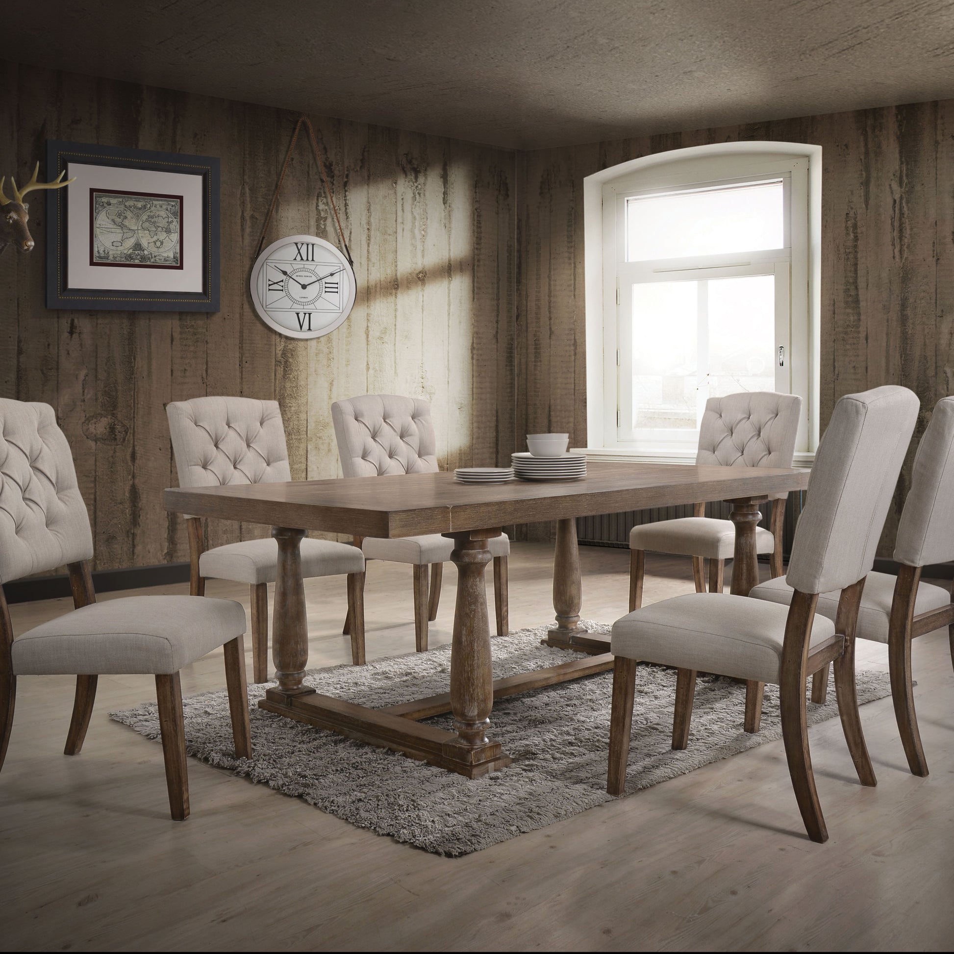 Beige And Weathered Oak Tufted Back Side Chairs Set Of 2 Solid Beige Brown Dining Room Foam Rectangular Transitional Side Chair Rubberwood Tufted Back Set Of 2 Linen