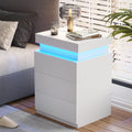 Led White Nightstand With 3 Drawers, Modern Multi Colour Led Night Table Bedside Tables For Bedroom, Living Room White Particle Board