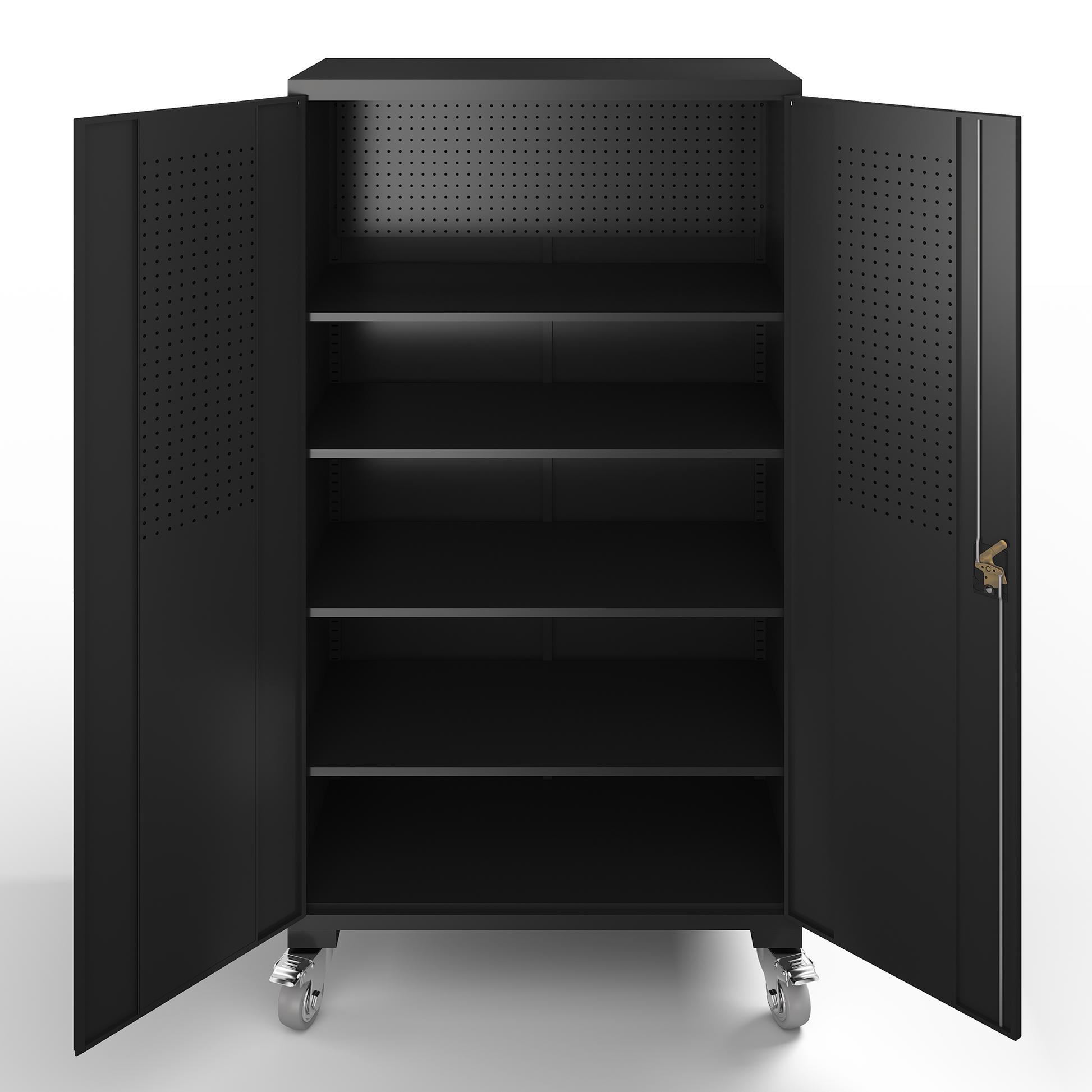 Upgraded Wide 39.37 Inch & Depth 19.69 Inch Metal Storage Cabinet 72 Inch Black Lockable Garage Cabinet With Wheels Heavy Duty Steel Cabinet With Doors & 4 Adjustable Shelves For Home, Office Black