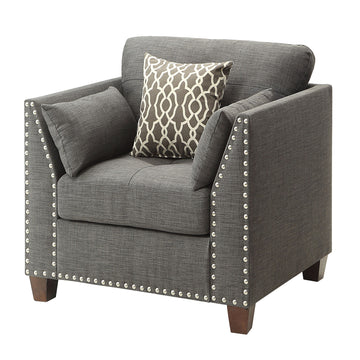 Light Charcoal Flared Arms Chair With Accent Pillows Light Grey Primary Living Space Eucalyptus Linen