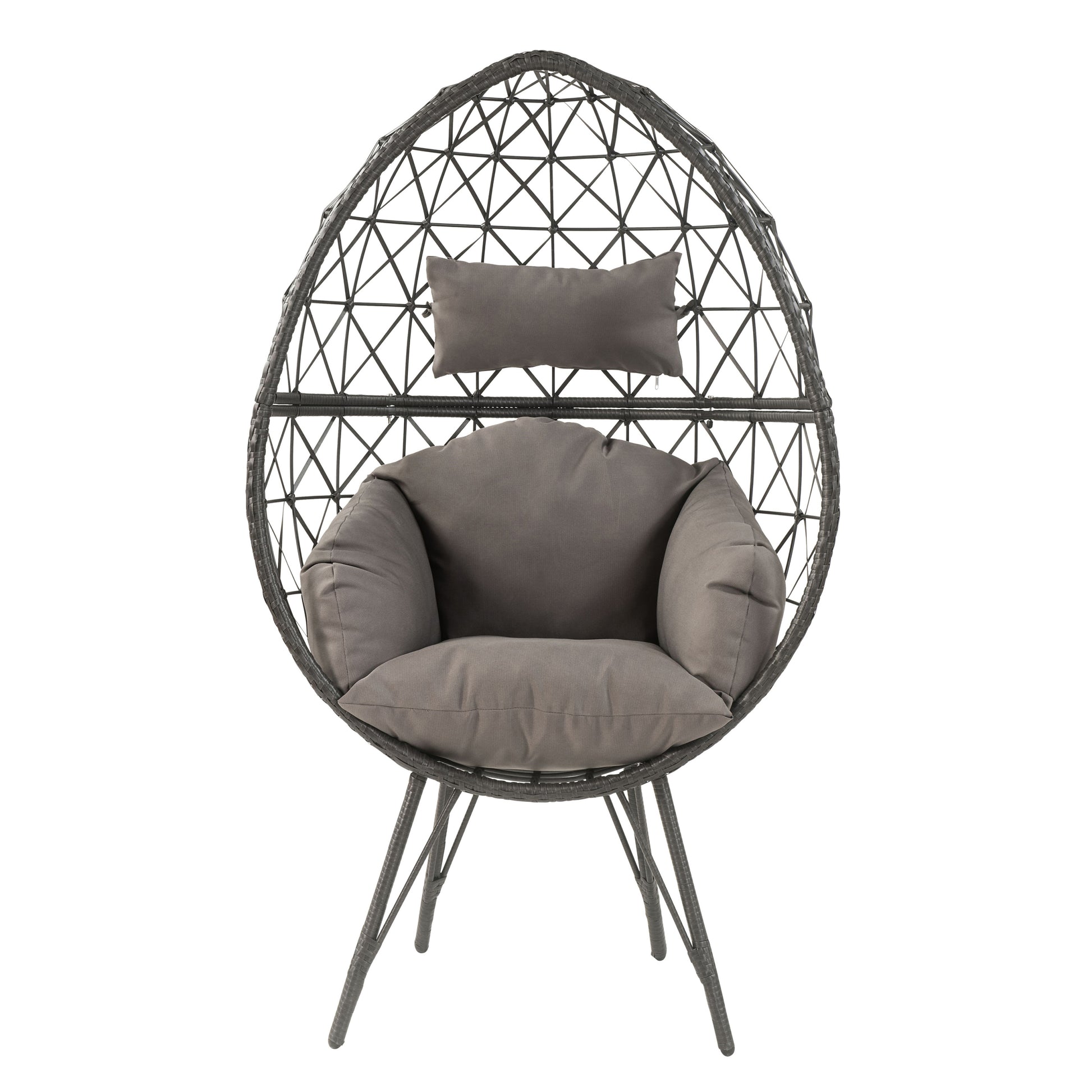Light Grey And Black Patio Chair With Upholstered Cushion Yes Black Gray Garden & Outdoor Modern Wicker