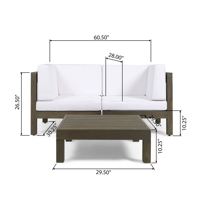 Oana 3 Pieceseat Set With Coffee Table, White White Acacia Wood