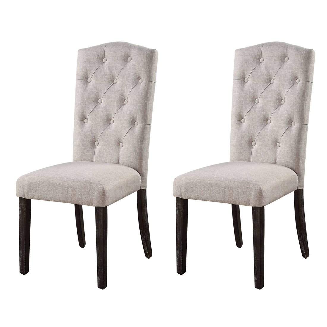 Beige And Weathered Espresso Tufted Back Side Chairs Set Of 2 Solid Brown Beige Dining Room Foam Rectangular Rustic Side Chair Tufted Back Set Of 2 Linen