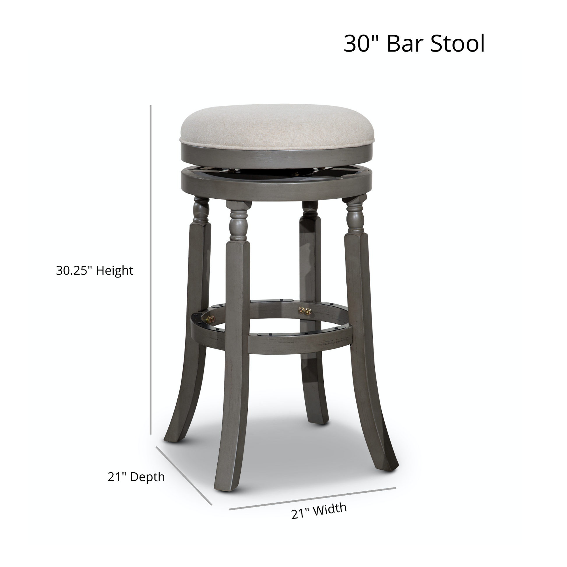 30" Bar Stool, Weathered Gray Finish, Charcoal Fabric Seat Gray Fabric