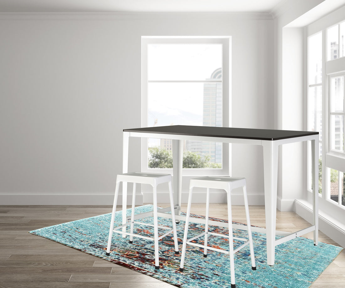 3 Pieces Monoco Farmhouse Counter Bistro Brown Metal Dining Room Fixed Table Rectangular Breakfast Nook Metal Wood Brown White Seats 4 42 Inches Rectangular 4 Leg Mdf Mdf Metal