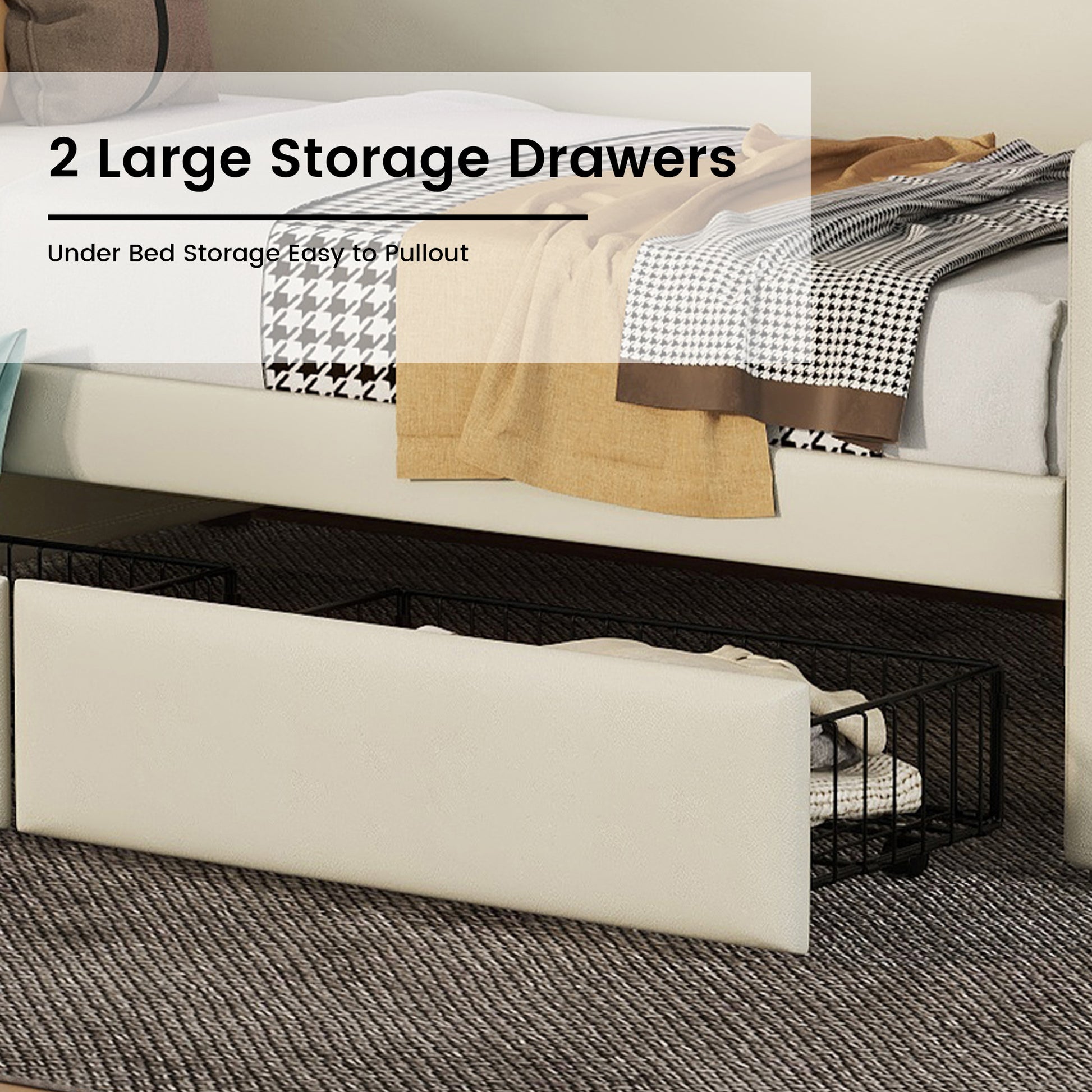 Twin Size Daybed With Storage Drawers, Upholstered Daybed With Charging Station And Led Lights, Beige Old Item W1580S00022 Twin Beige Pu Leather