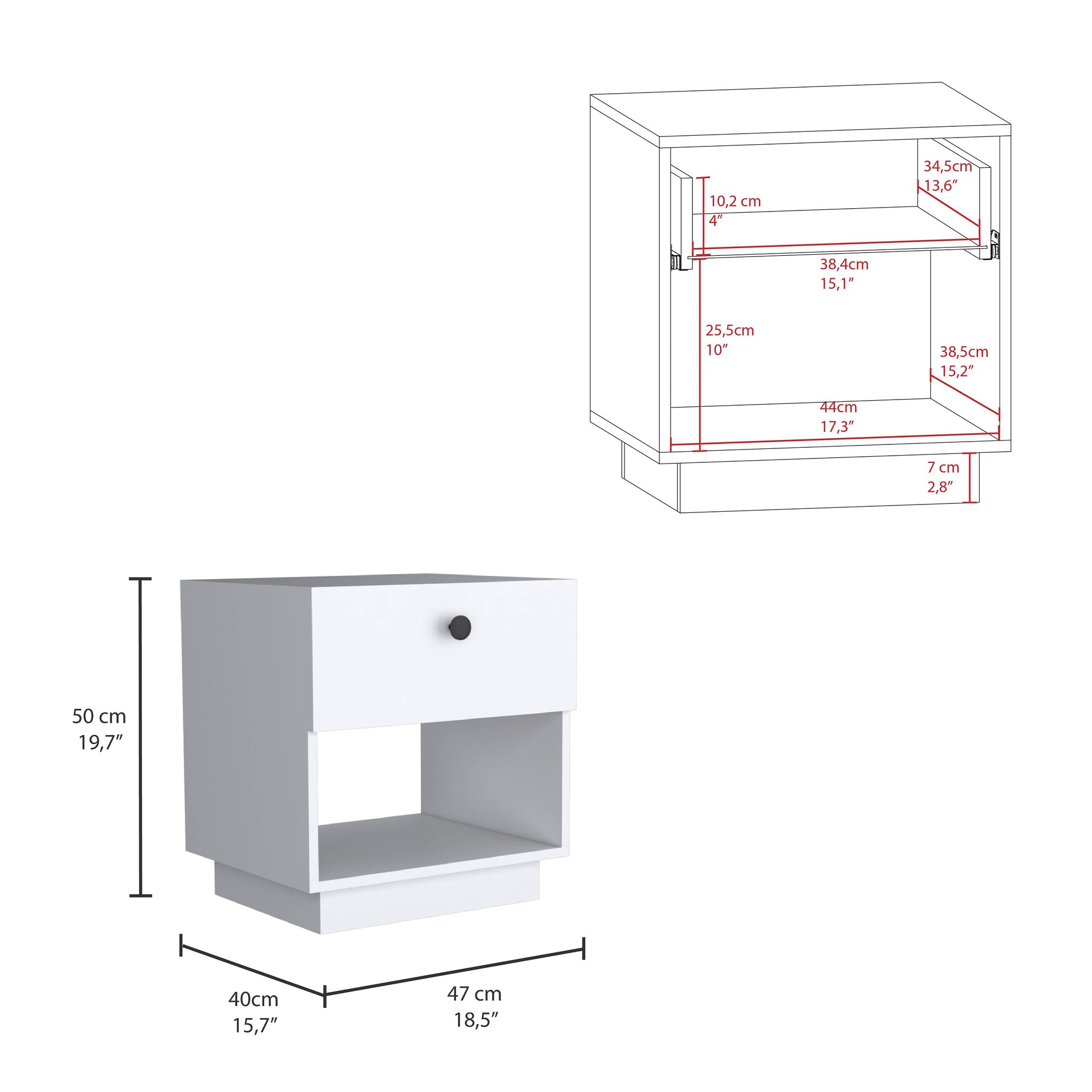 Paris 1 Drawer Nightstandend Table, Side Table Open Lower Shelf White White 1 Drawer Bedroom Open Storage Modern Shelf Particle Board Particle Board