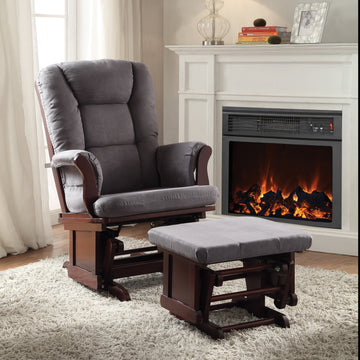 Grey And Cherry Glider Chair With Ottoman Grey Brown Primary Living Space Modern Rubberwood Microfiber