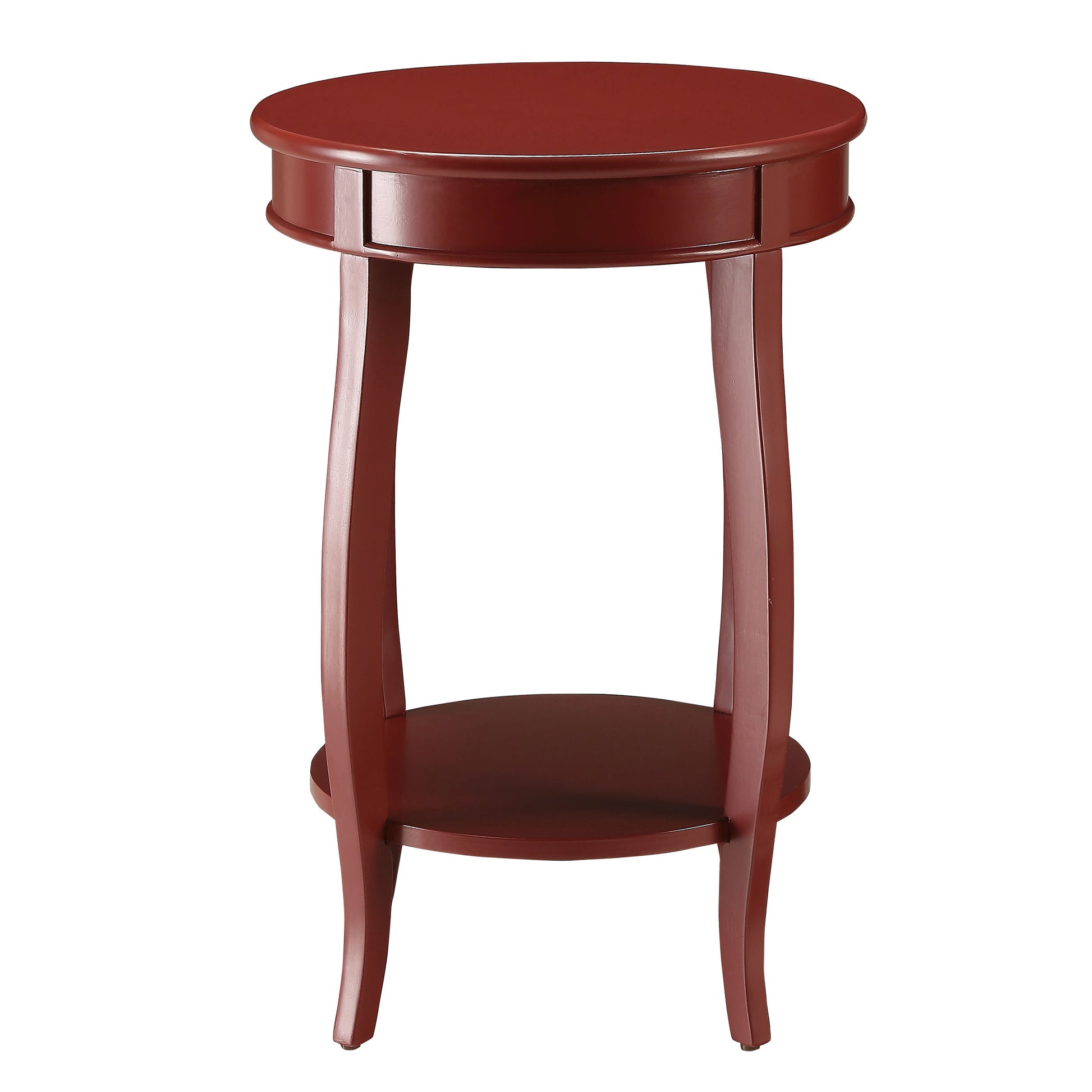 Red Round Side Table With Bottom Shelf Red Primary Living Space Contemporary Shelves Round Wood