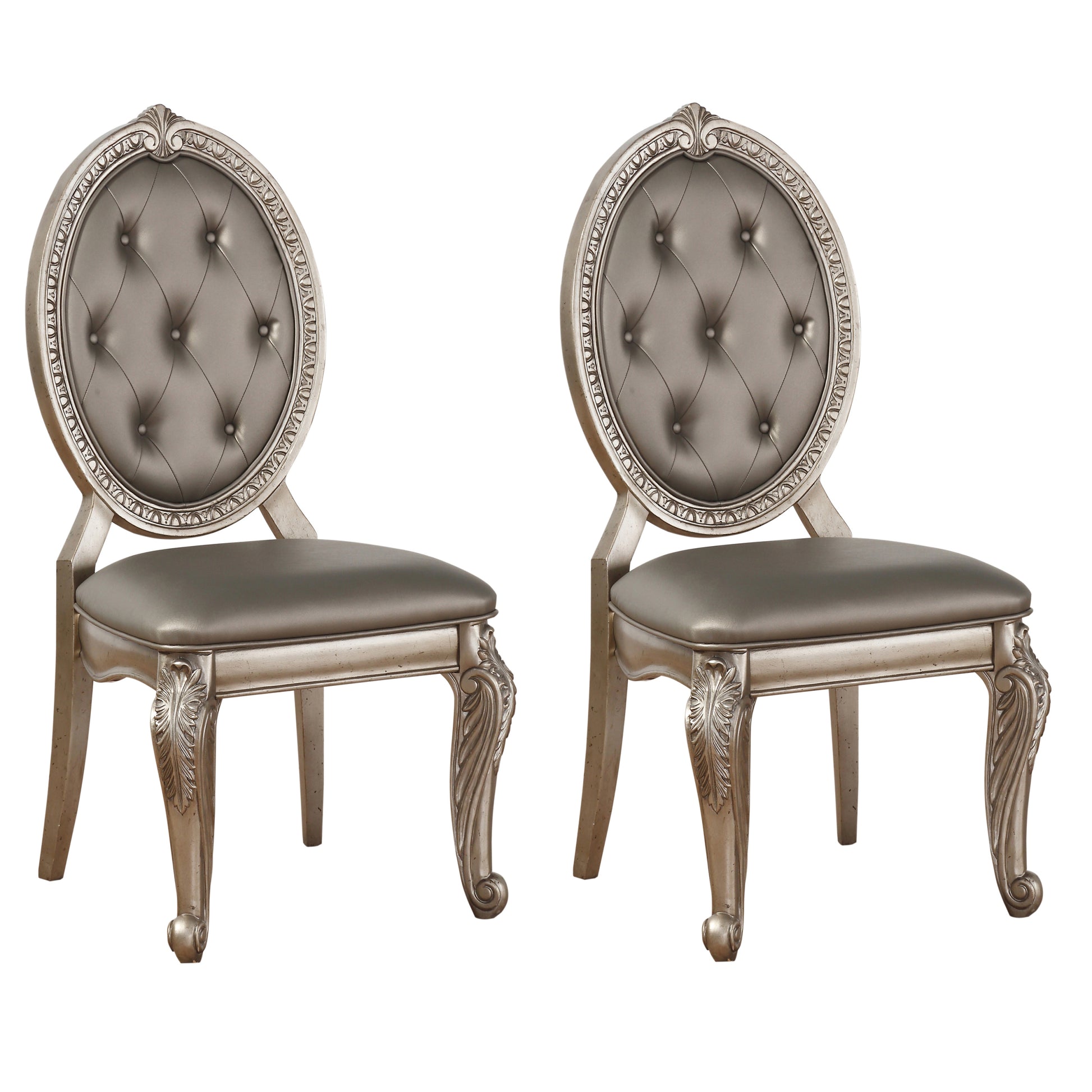 Grey And Antique Silver Tufted Back Side Chairs Set Of 2 Solid Grey Silver Dining Room Foam Rectangular Traditional Side Chair Poplar Tufted Back Set Of 2 Faux Leather