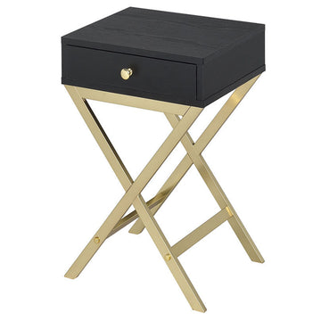 Black And Brass 1 Drawer Rectangular Accent Table Black Gold Primary Living Space Contemporary Drawers Rectangular Wood Metal