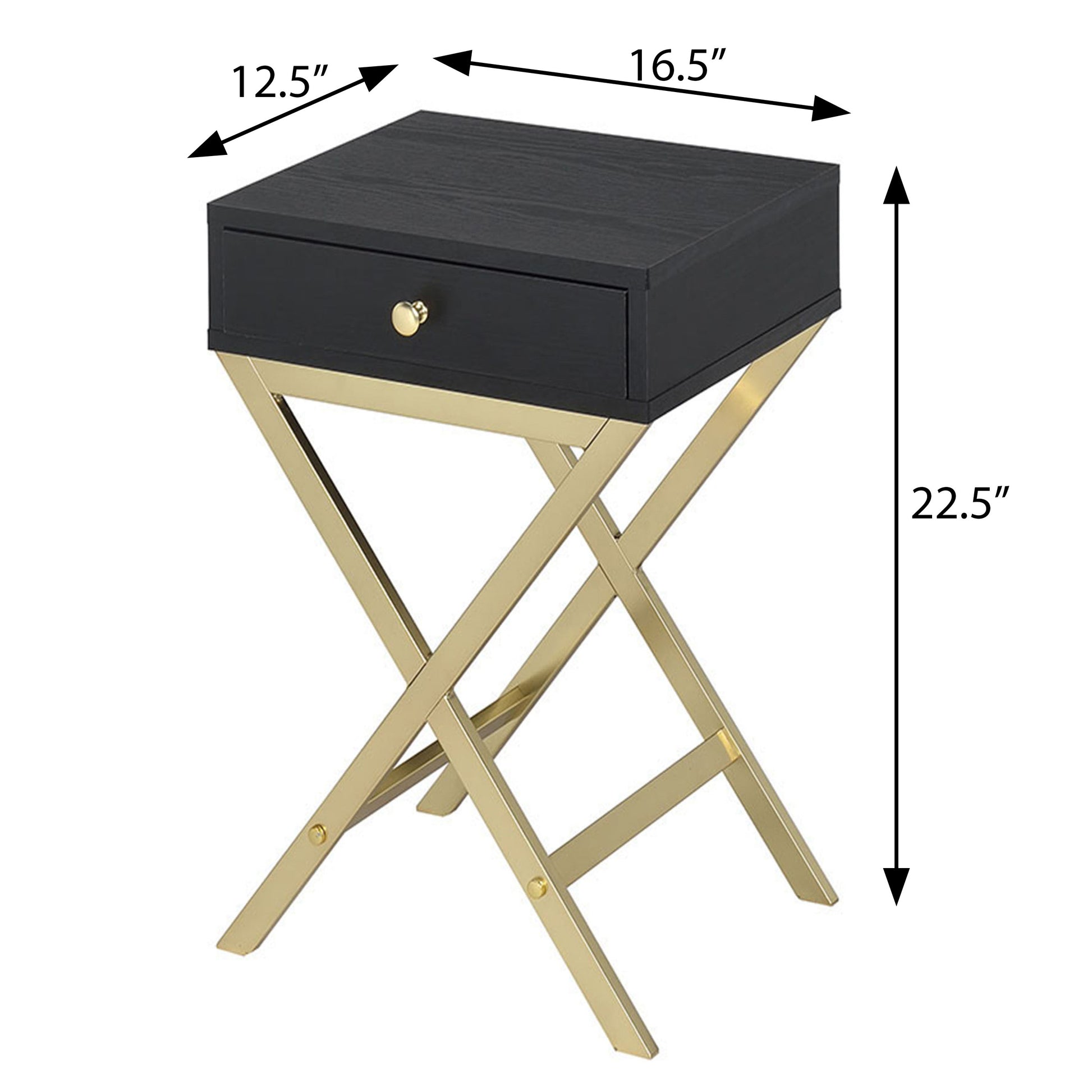 Black And Brass 1 Drawer Rectangular Accent Table Black Gold Primary Living Space Contemporary Drawers Rectangular Wood Metal