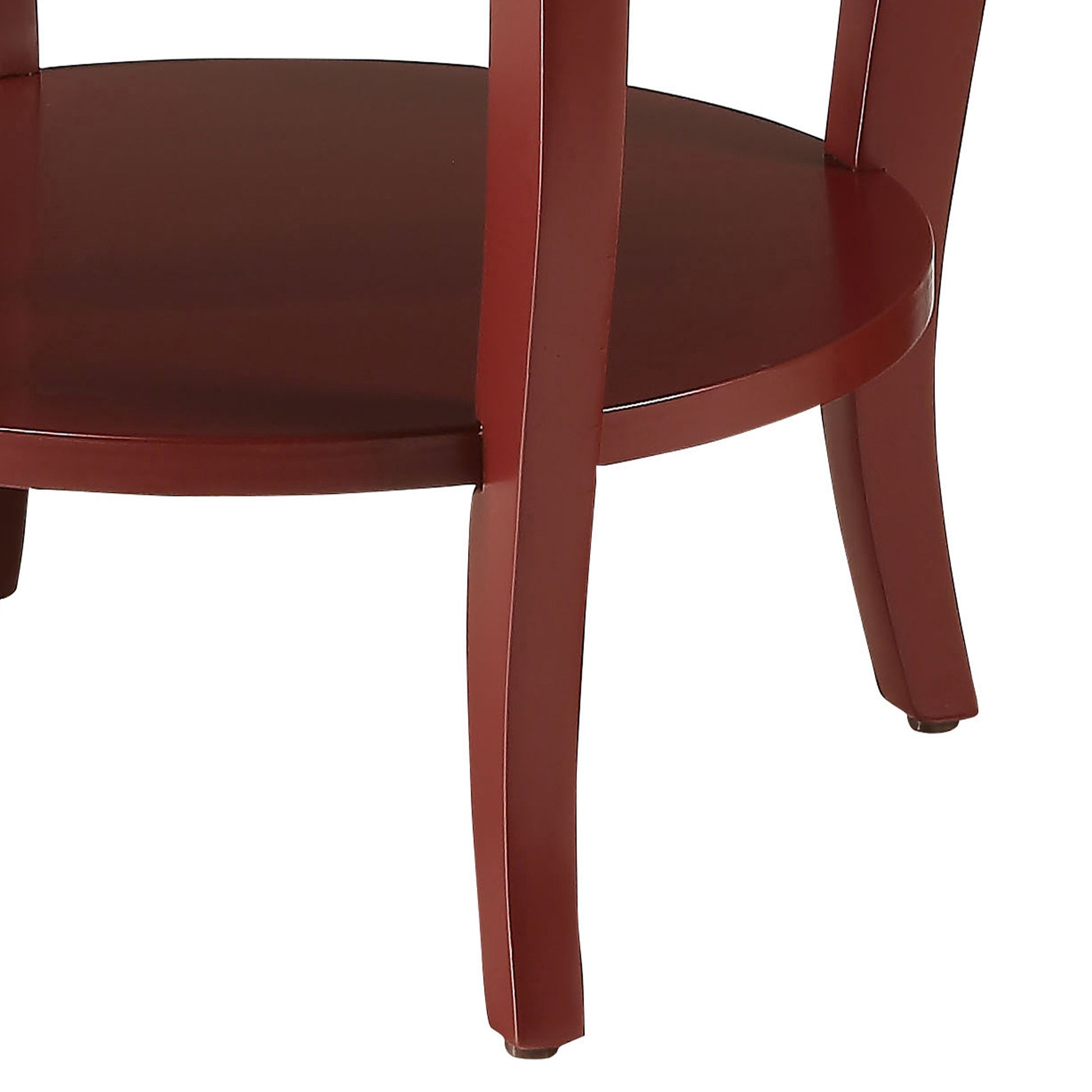 Red Round Side Table With Bottom Shelf Red Primary Living Space Contemporary Shelves Round Wood