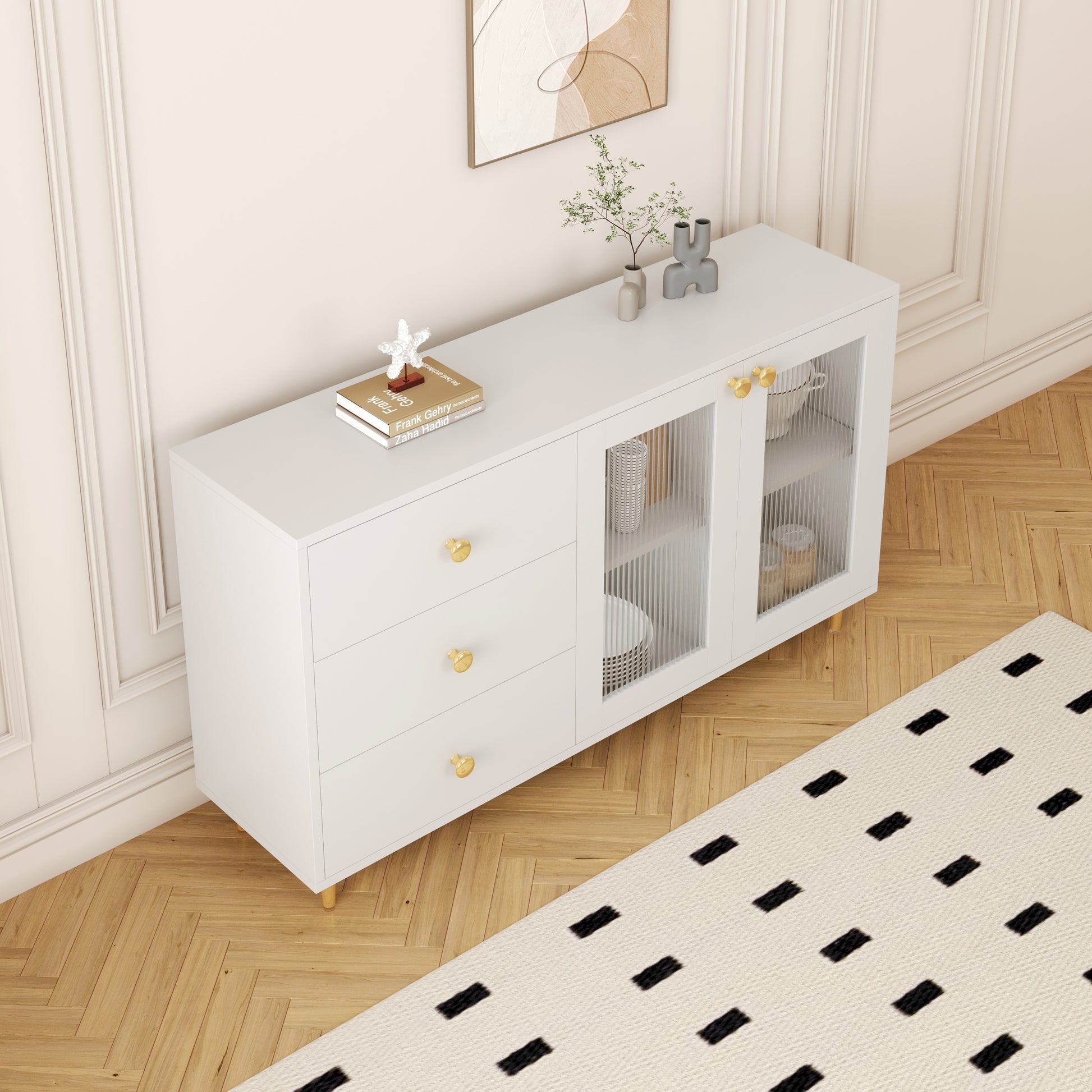 Sleek Modern Minimalist Side Cabinets: Ideal Storage Lockers For Dining Room Or Living Room White Mdf