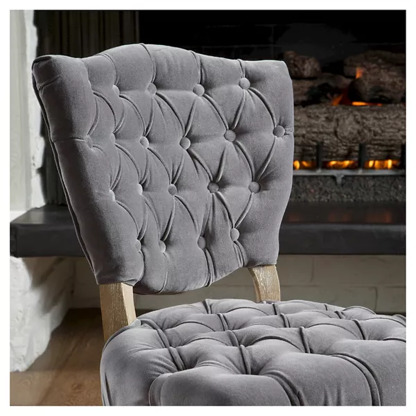 Kd Tufted Chair Wthr Set Of 2 Grey Mdf